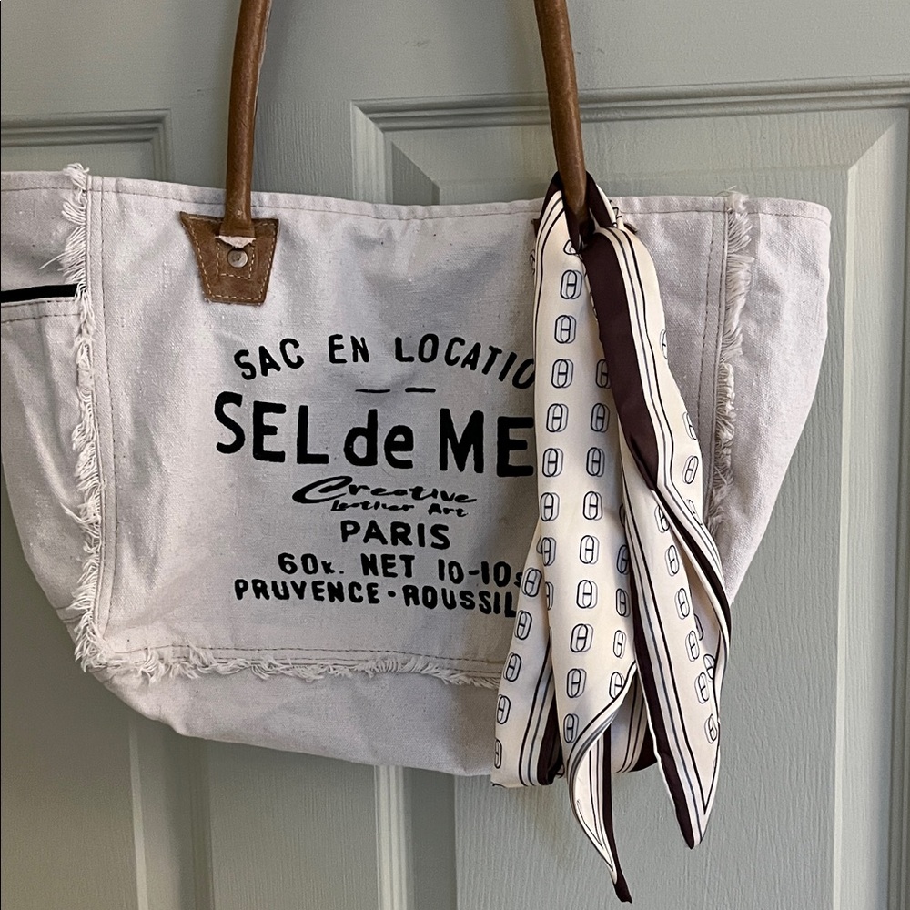 Stylish Cream Hobo Bag with Scarf Accent